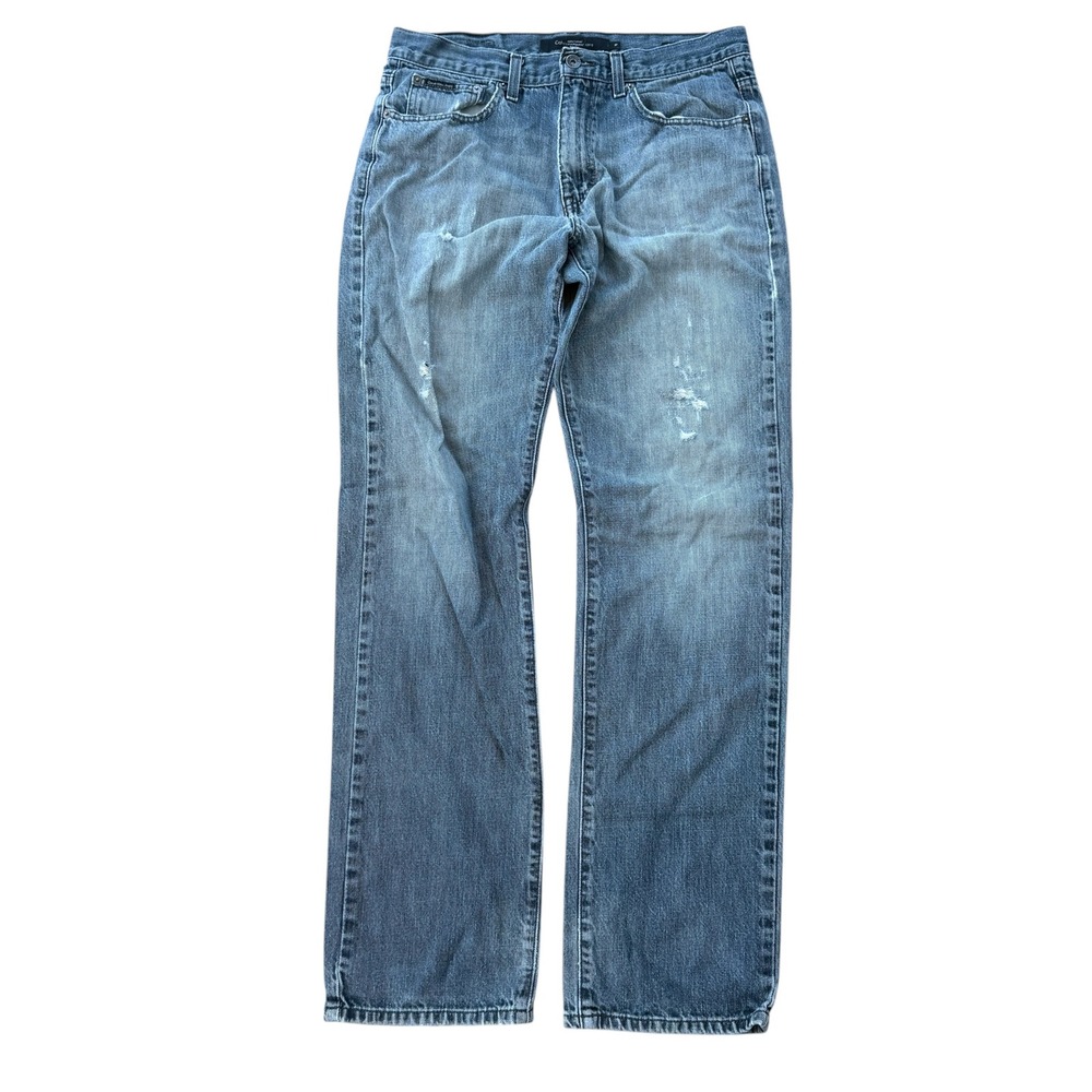 Calvin Klein Relaxed Straight Distressed Faded Blue Denim Jeans Men 32 Blue y2k